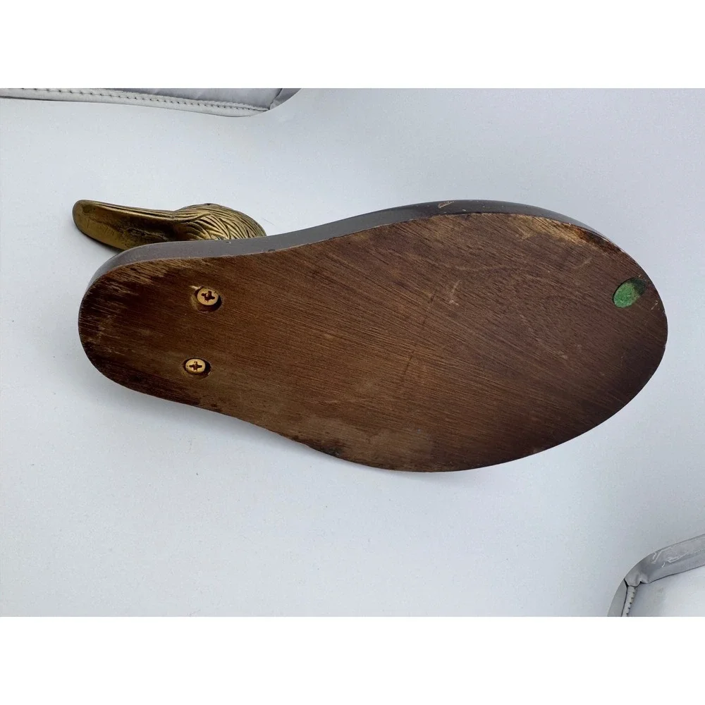 Vintage Brass Duck Head Trinket Dish Wooden Tray Vanity Organizer Desk Decor‎